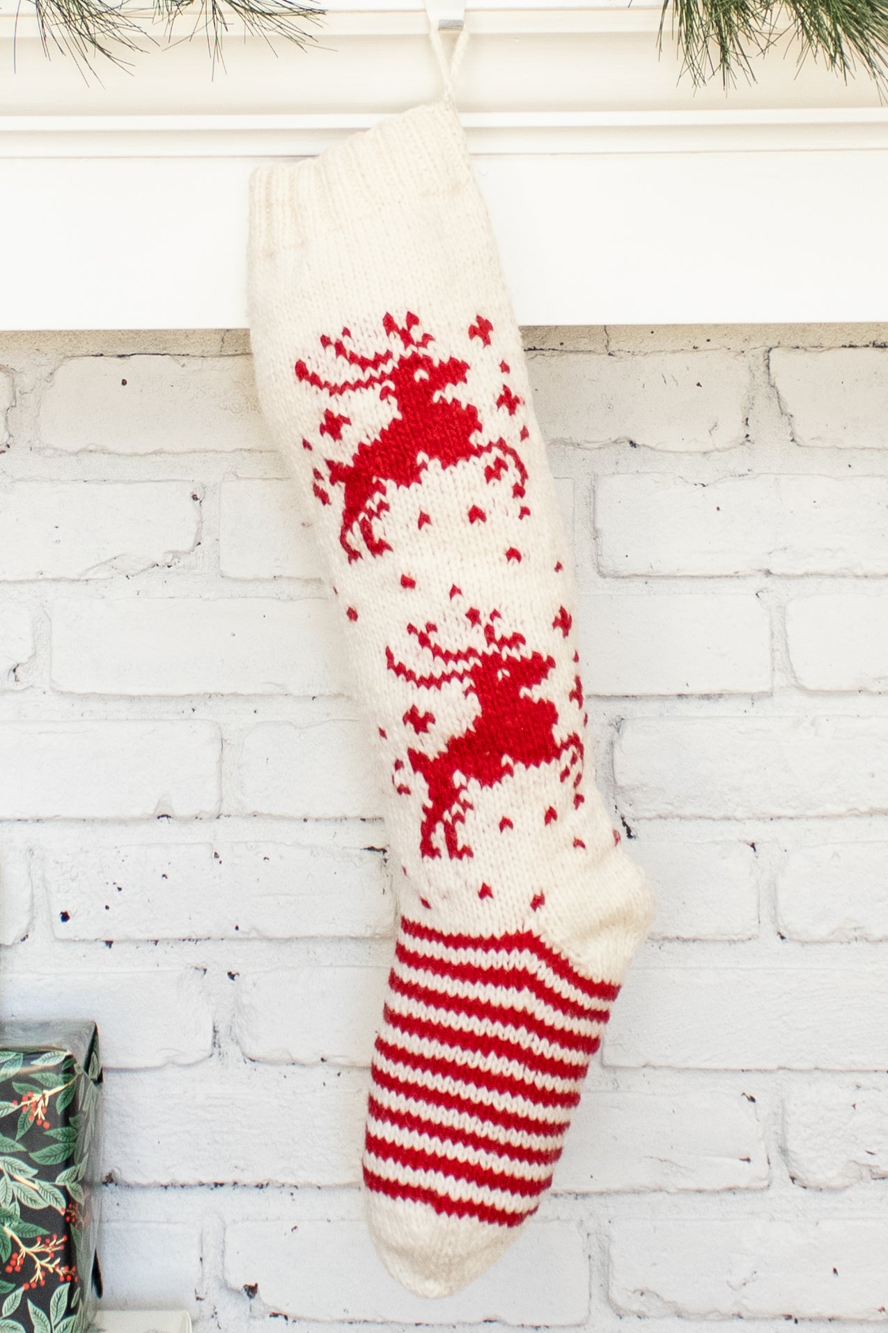 White and Red Deer Personalized Christmas Stocking