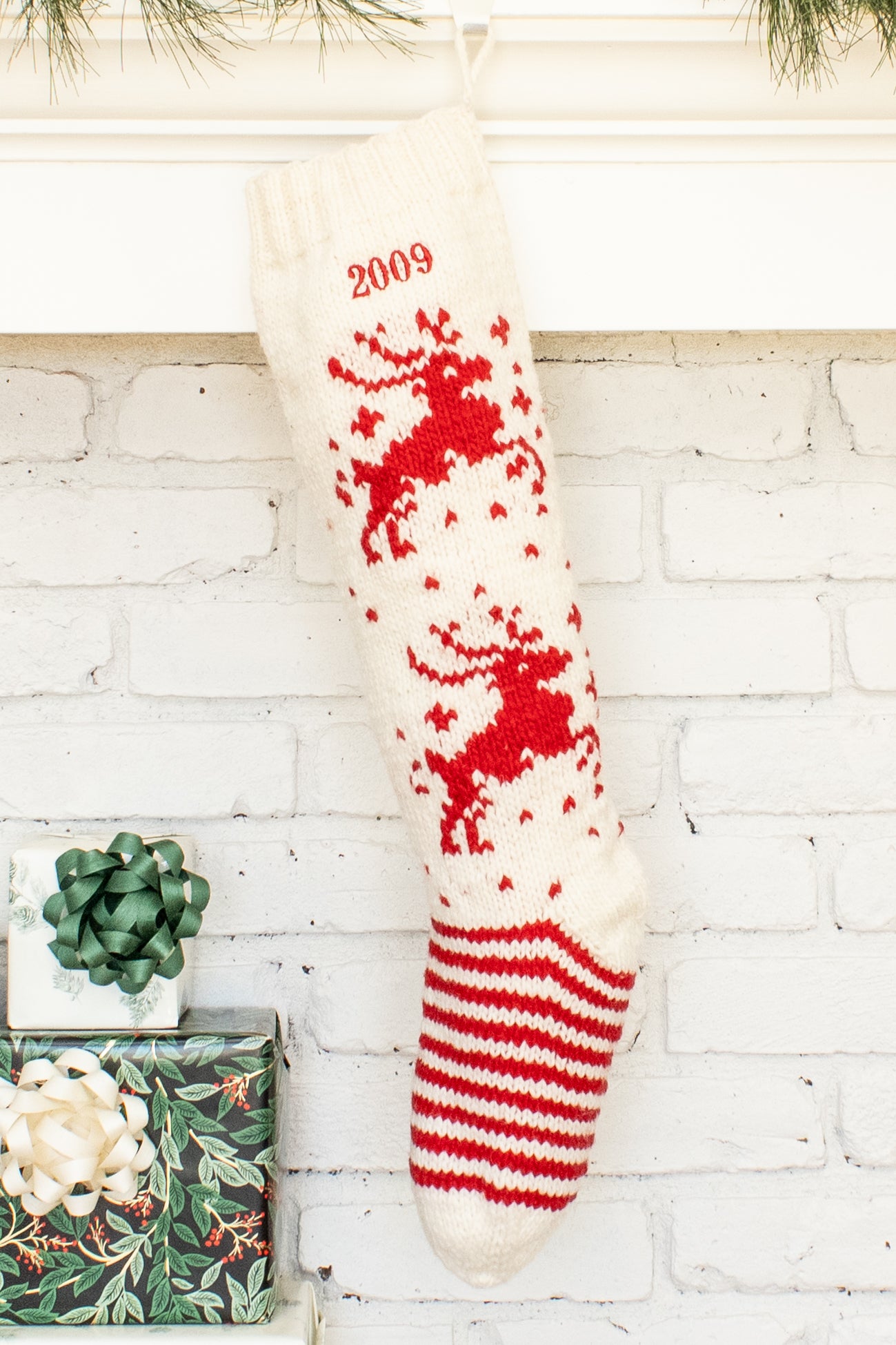 White and Red Deer Personalized Christmas Stocking