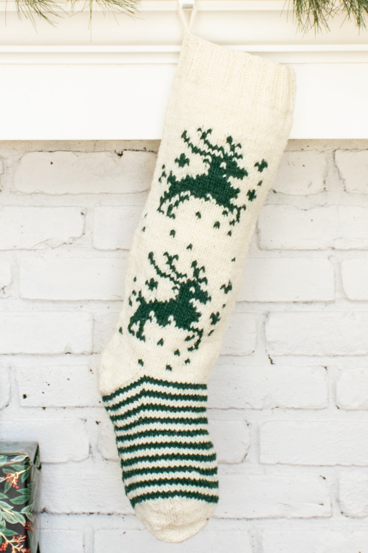White and Green Deer Personalized Christmas Stocking