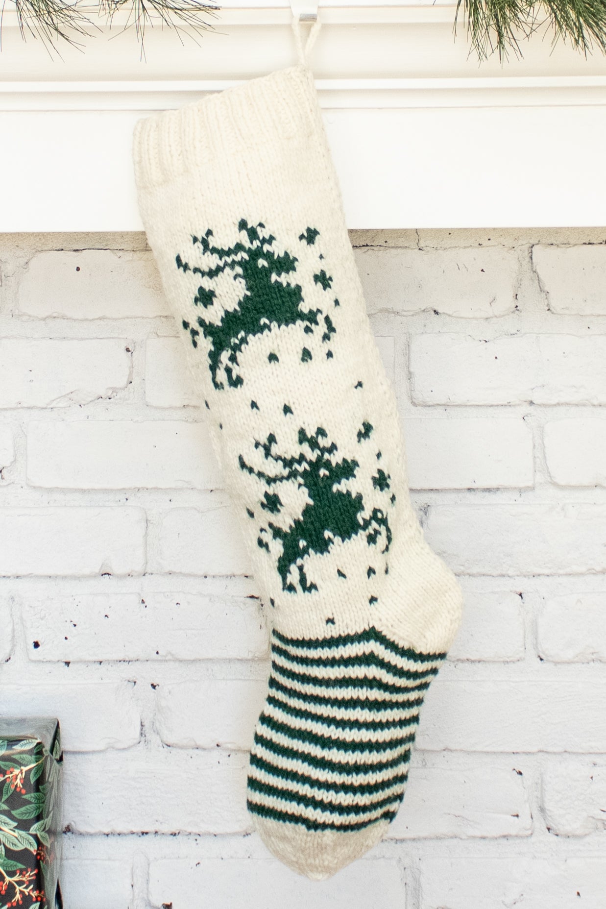 White and Green Deer Personalized Christmas Stocking
