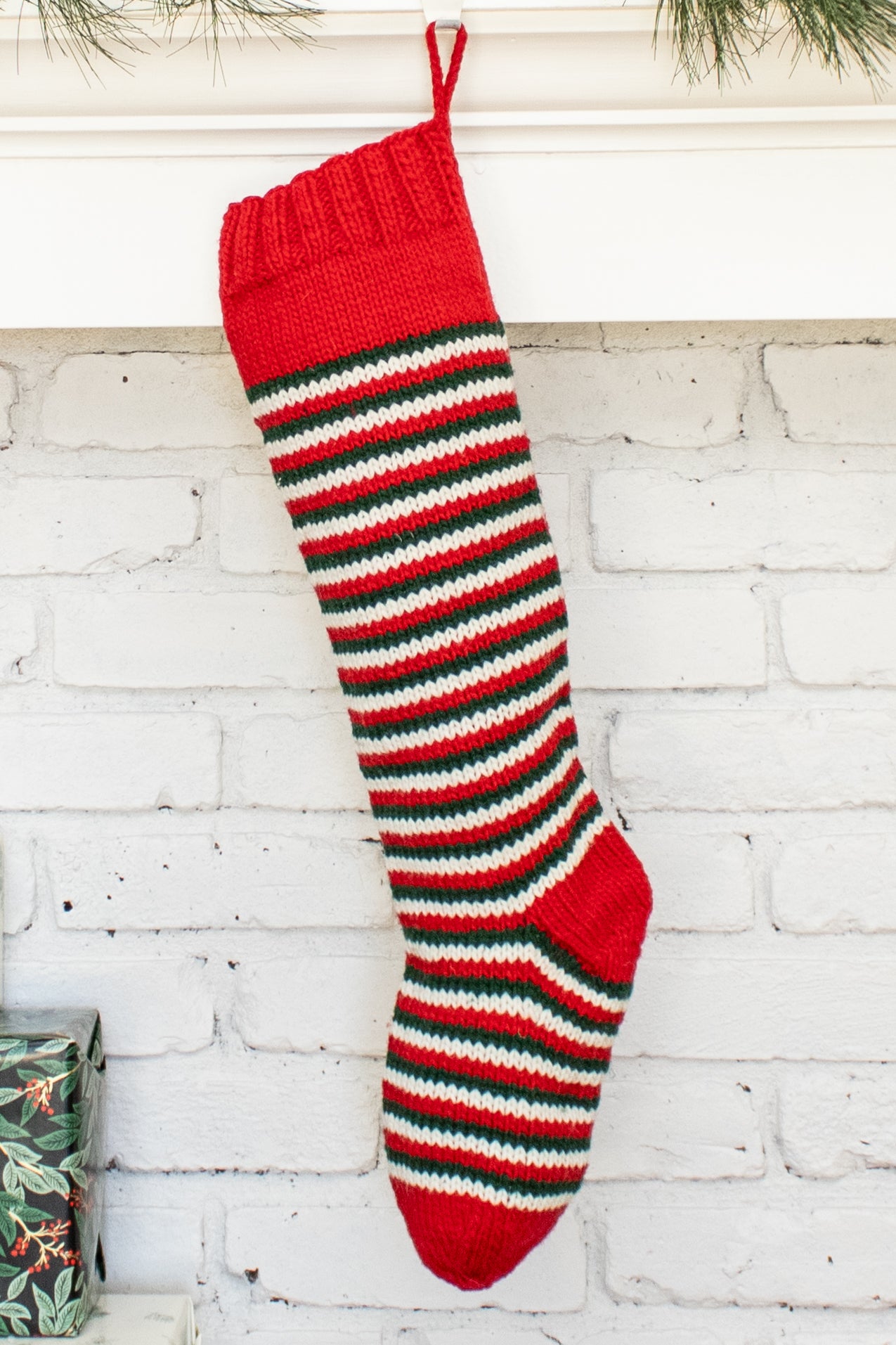 Red White Green Striped Christmas Stocking