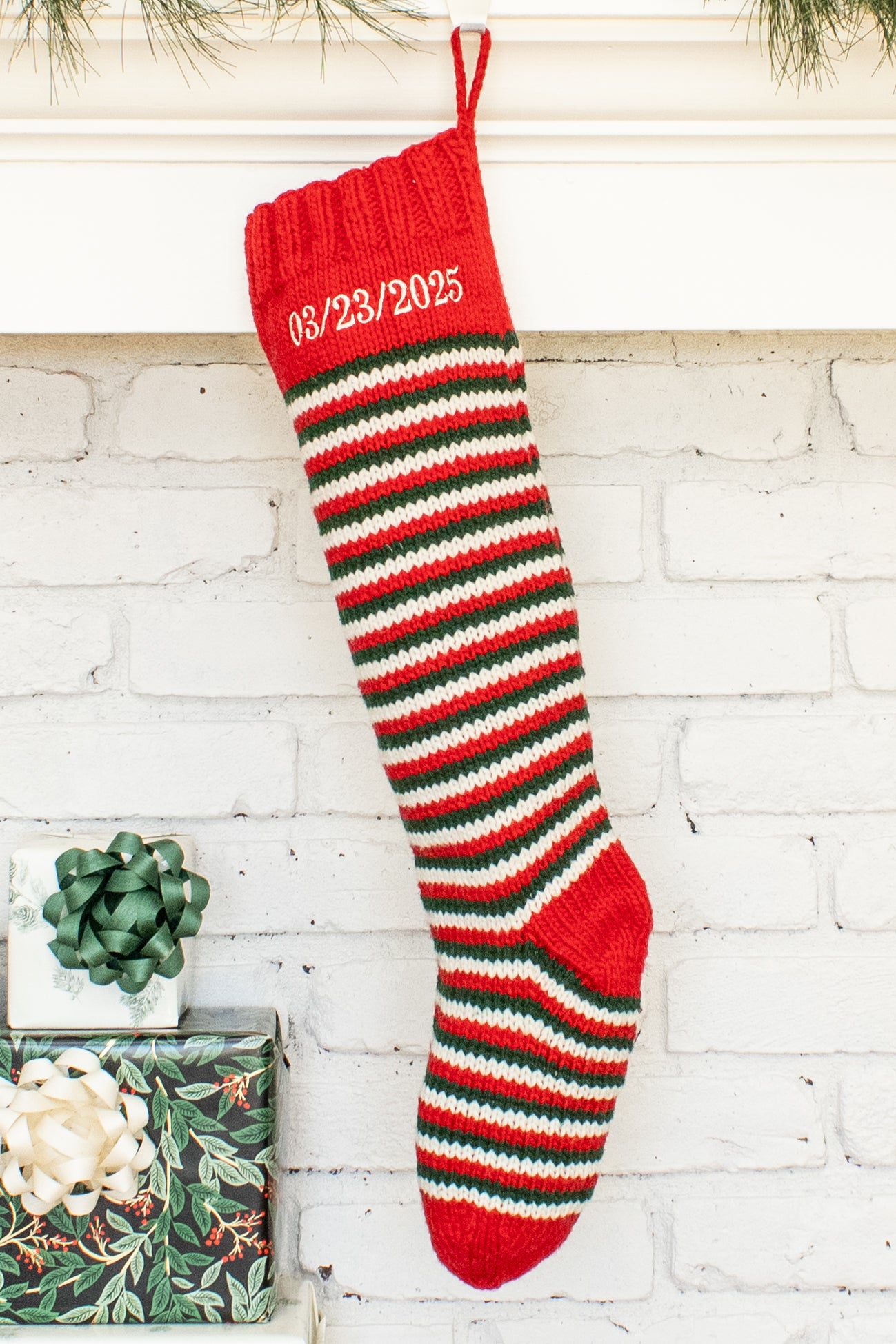 Red White Green Striped Christmas Stocking