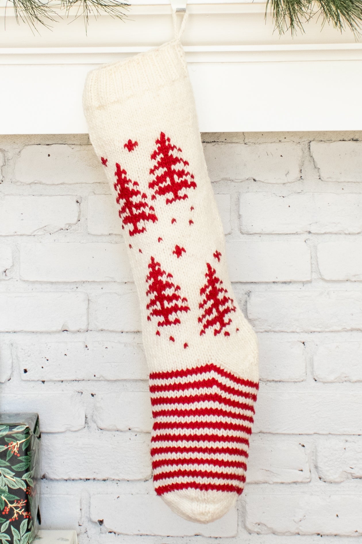 White and Red Tree Personalized Christmas Stocking