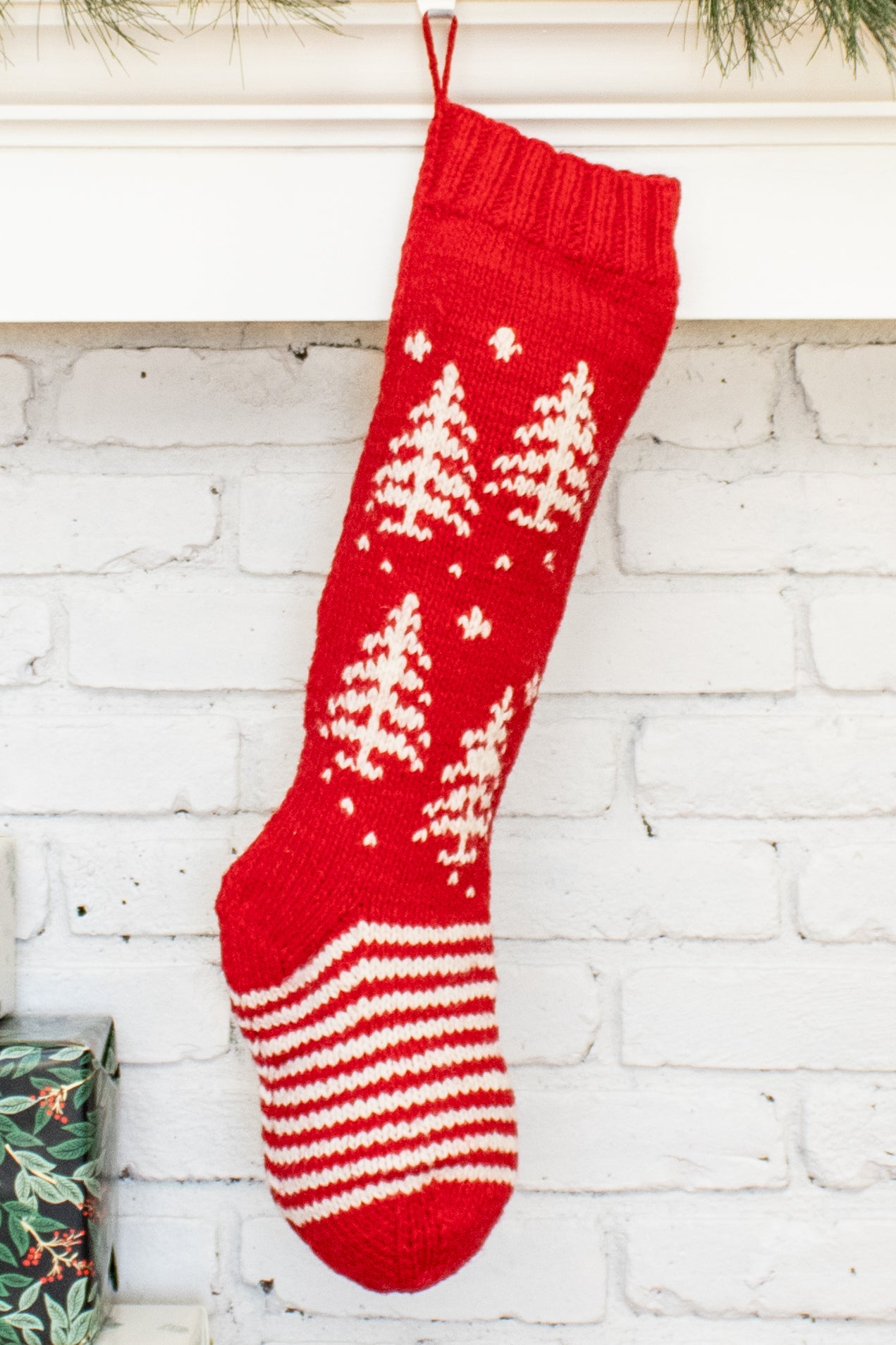Red and White Tree Personalized Christmas Stocking
