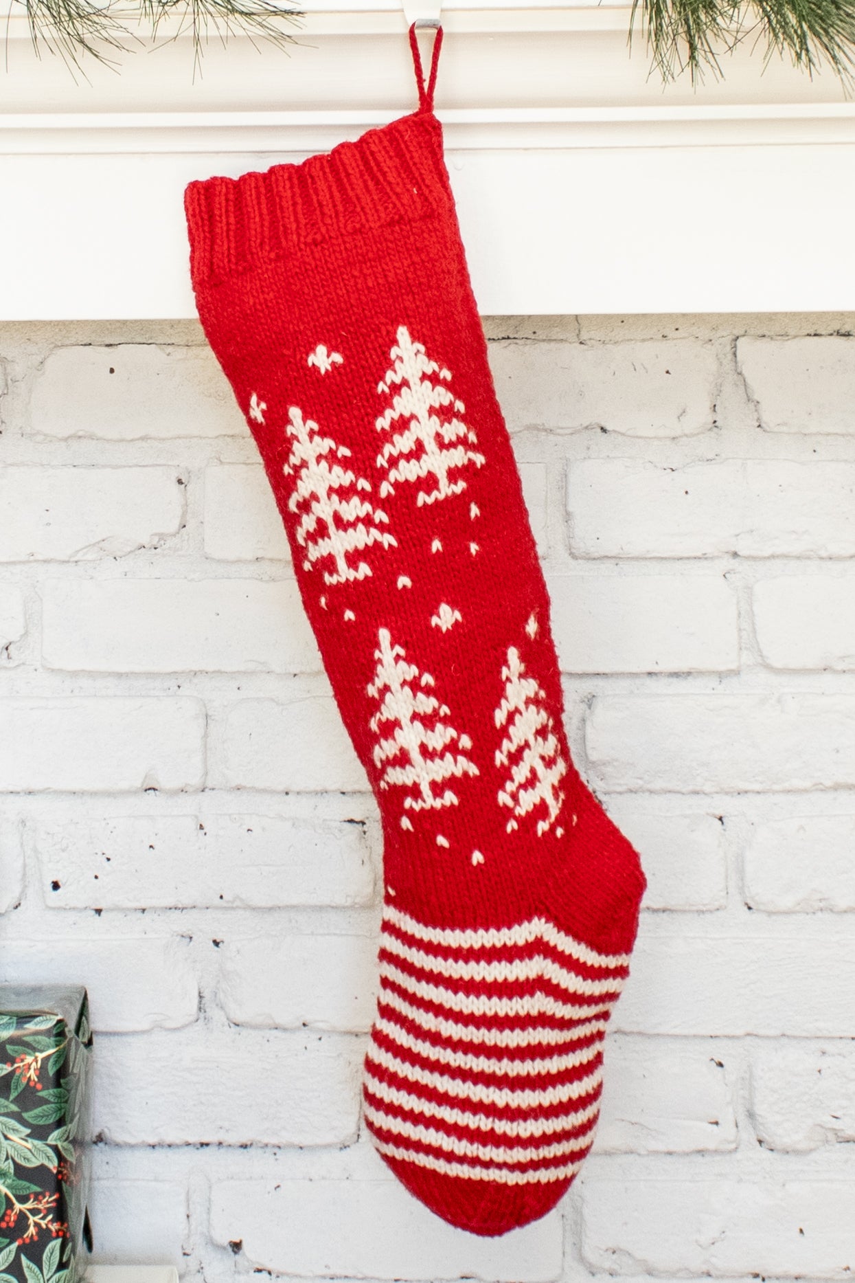 Red and White Tree Personalized Christmas Stocking