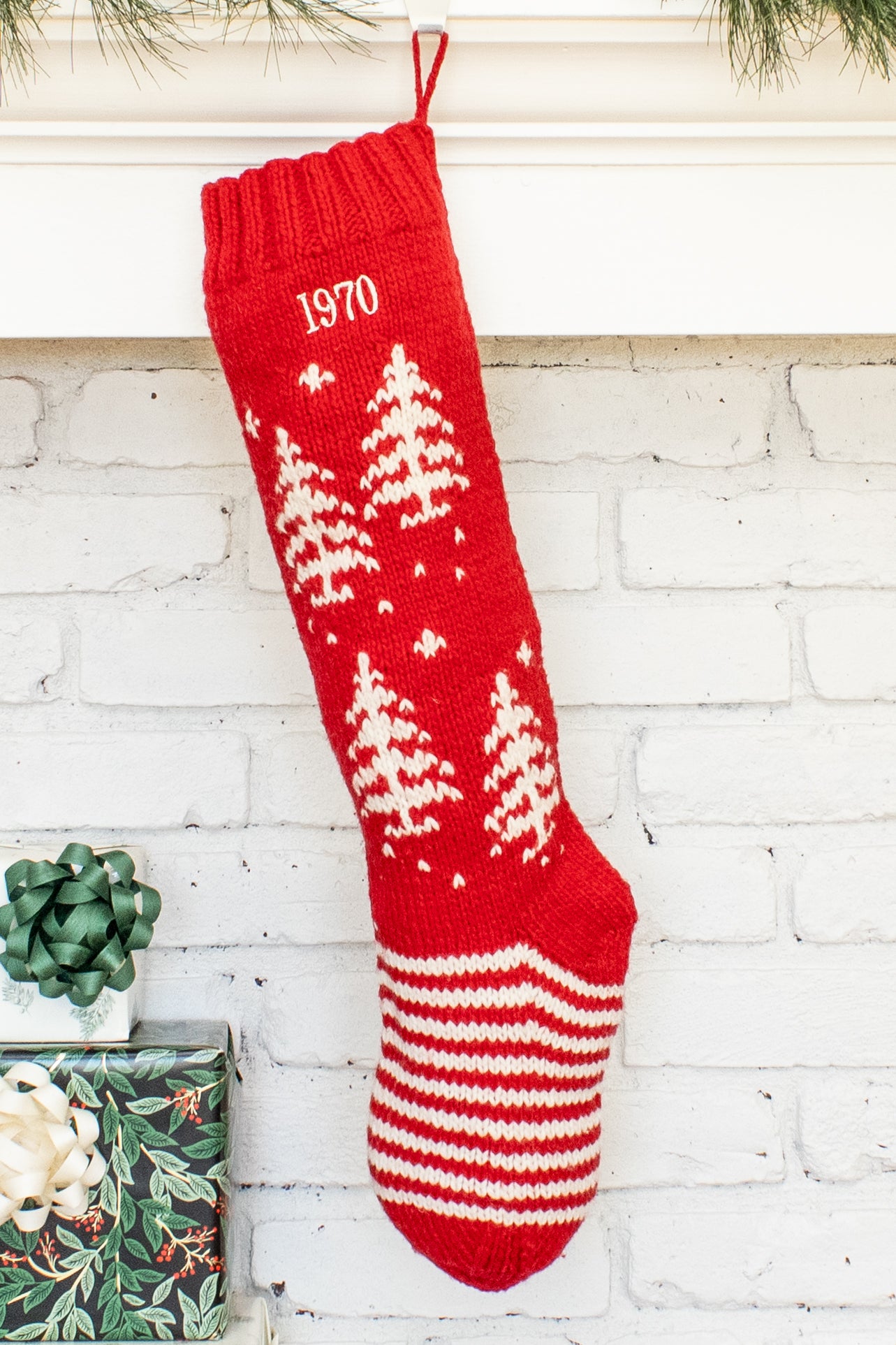 Red and White Tree Personalized Christmas Stocking