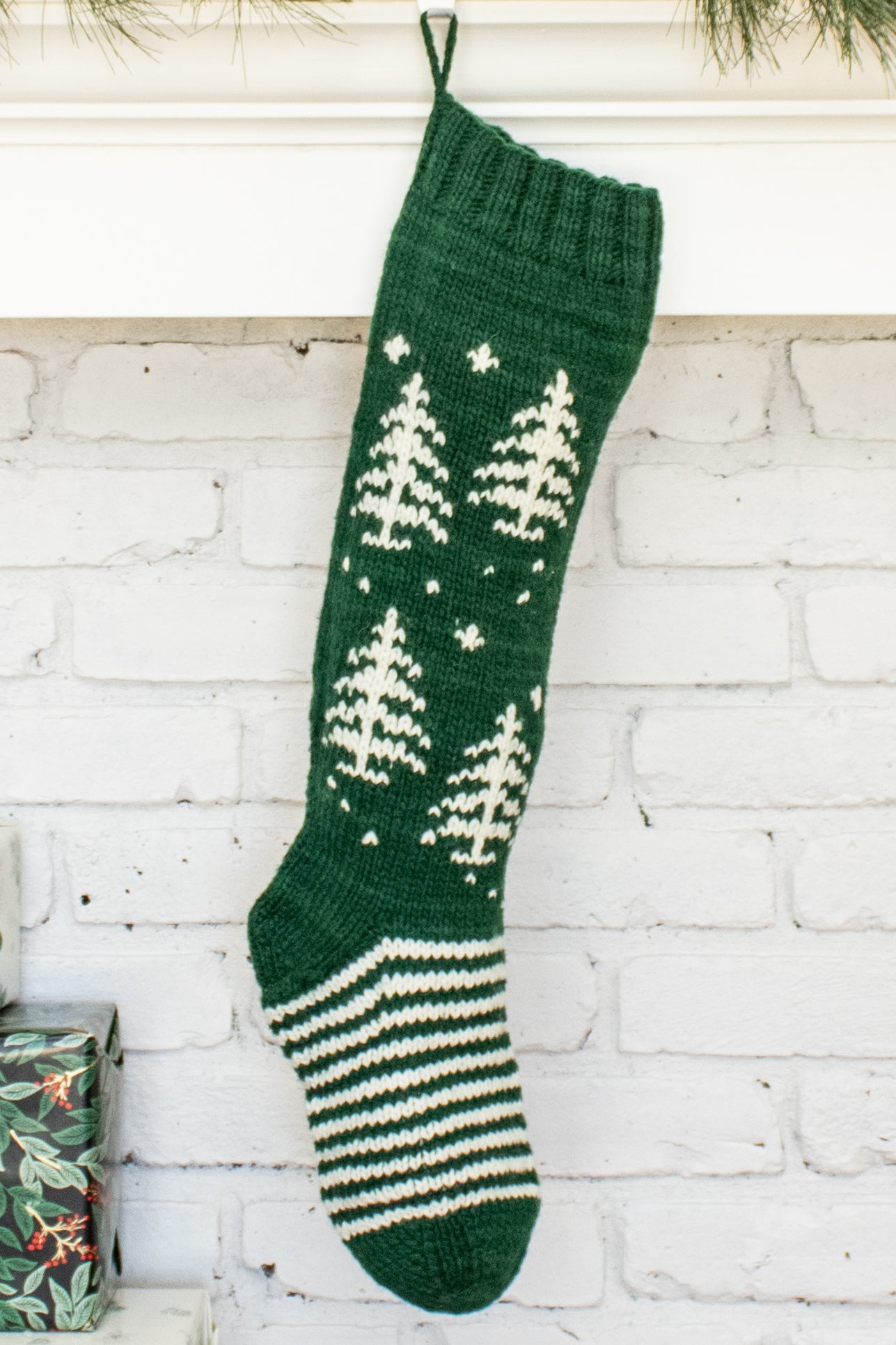 White and Green Tree Personalized Christmas Stocking