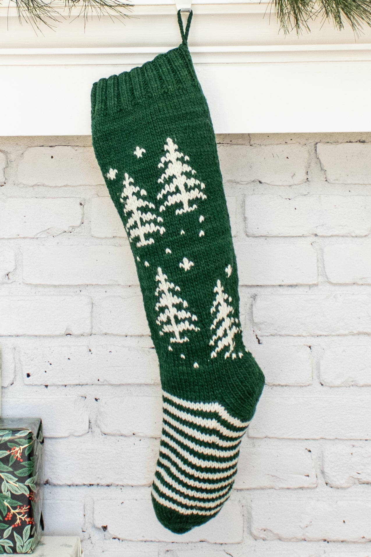 White and Green Tree Personalized Christmas Stocking