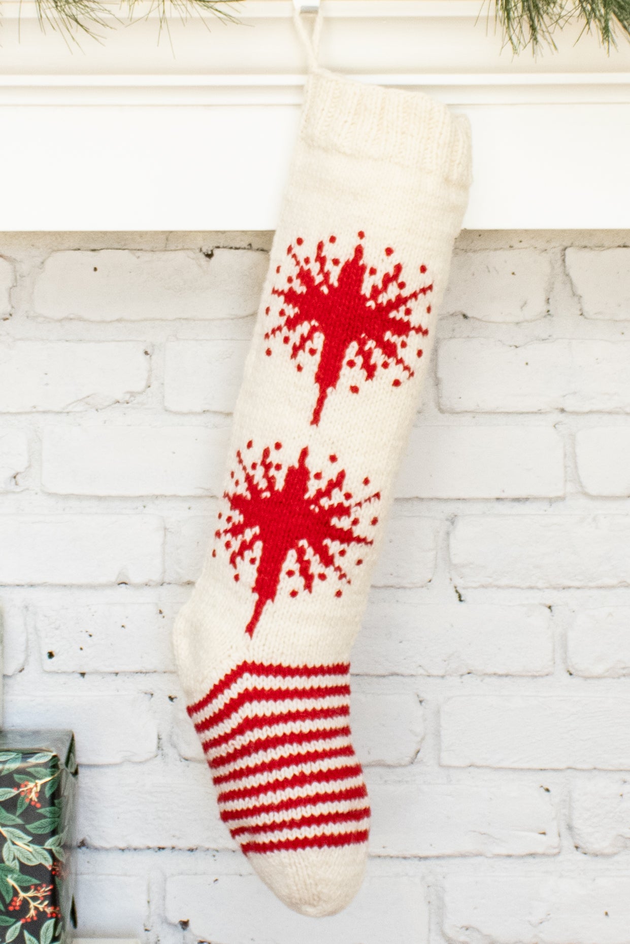 White and Red Star Personalized Christmas Stocking