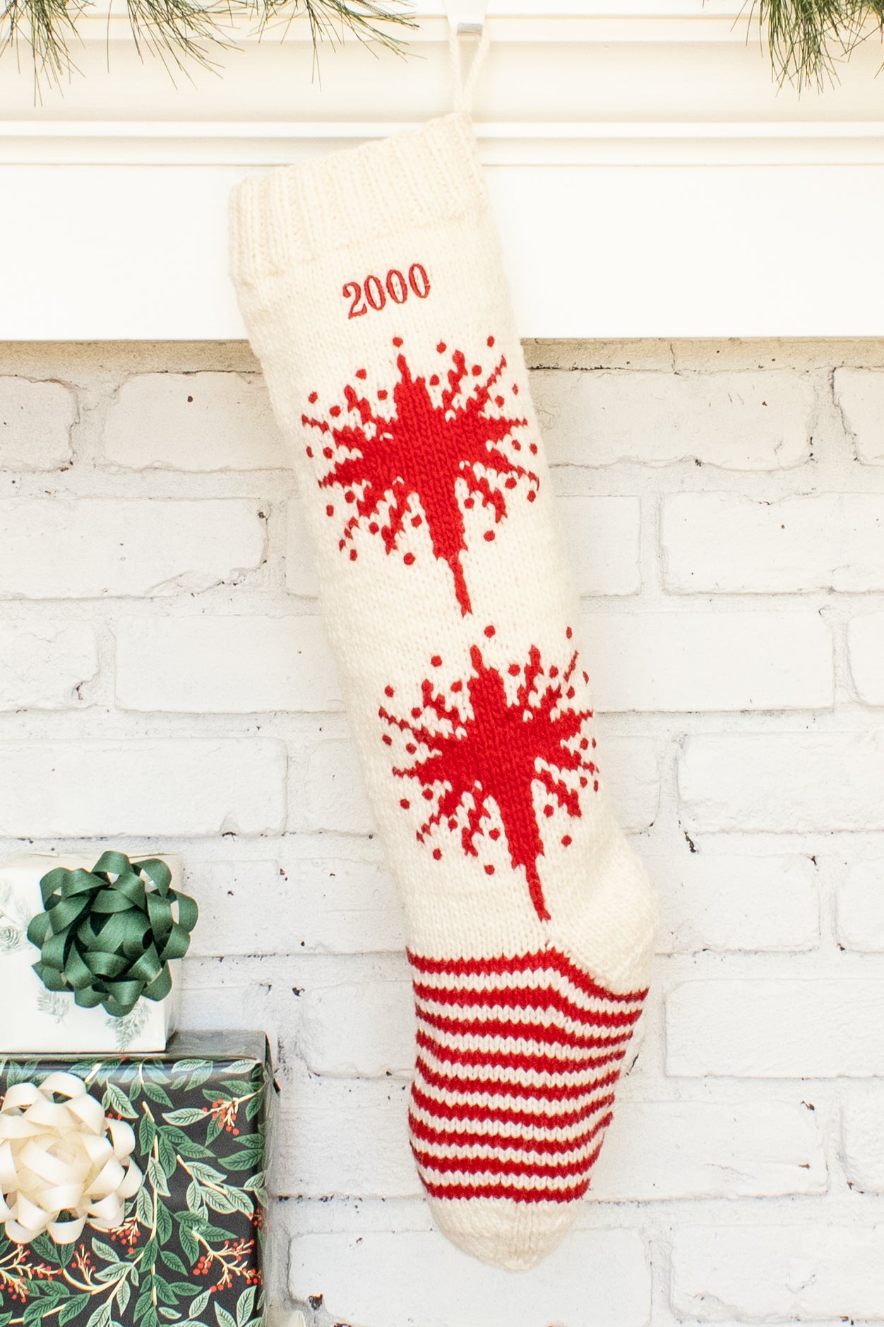 White and Red Star Personalized Christmas Stocking