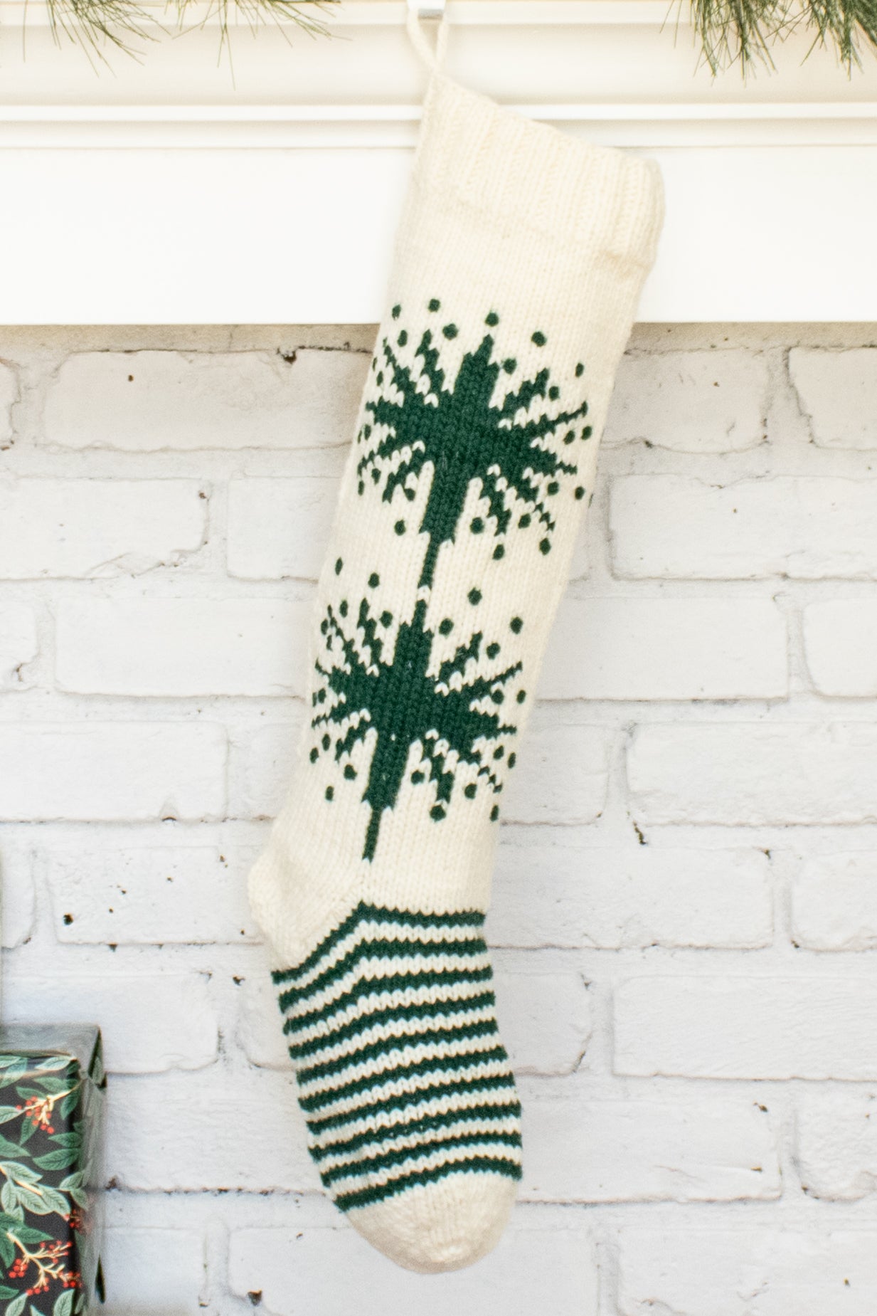 White and Green Star Personalized Christmas Stocking