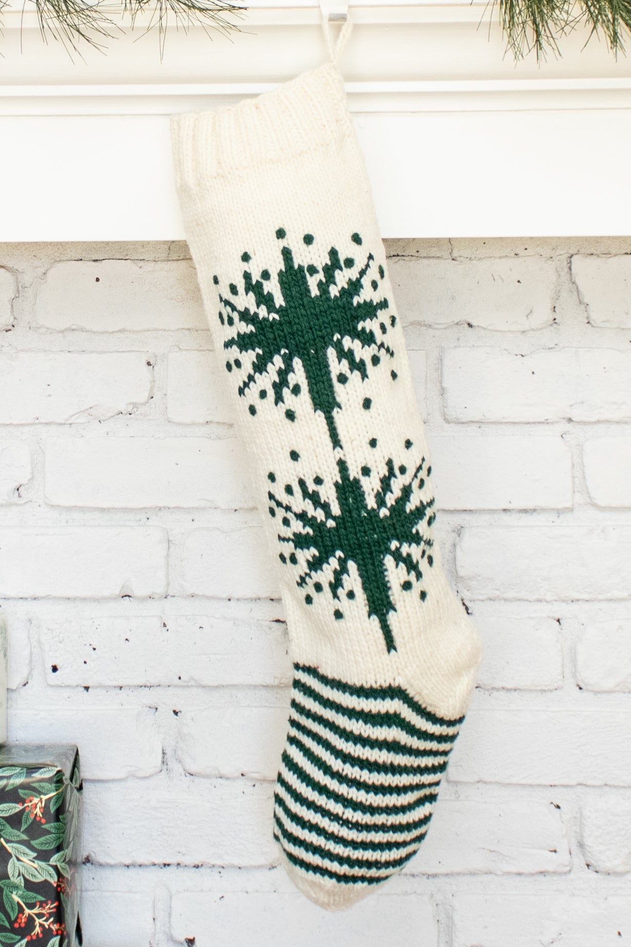 White and Green Star Personalized Christmas Stocking