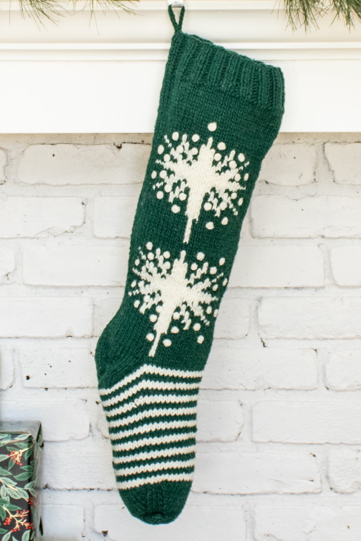 Green and White Star Personalized Christmas Stocking