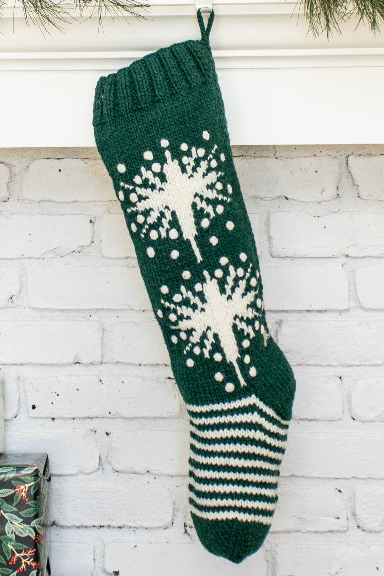 Green and White Star Personalized Christmas Stocking