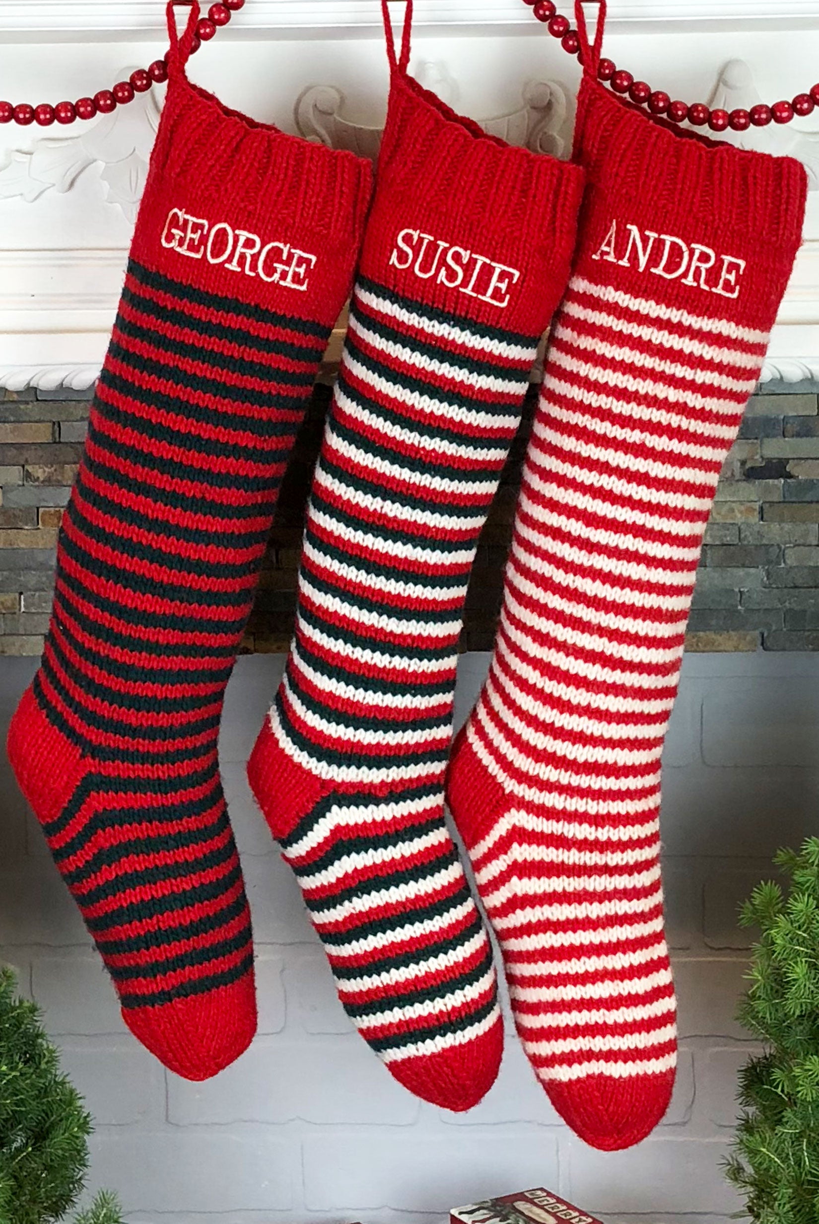 Red White Green Striped Christmas Stocking