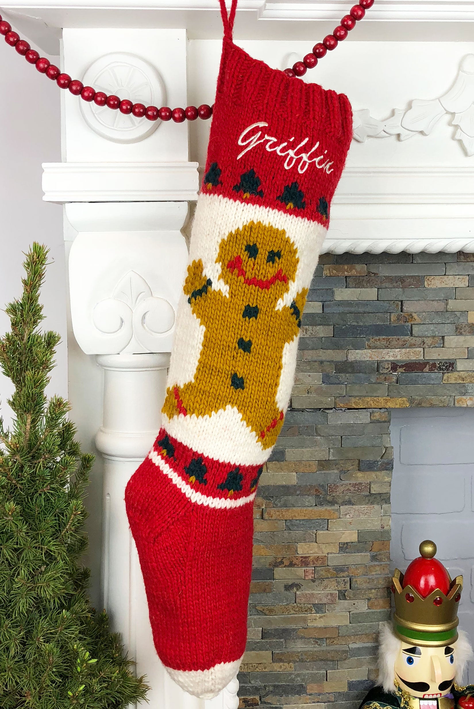 Gingerbread Boy Knit Personalized Christmas Stocking