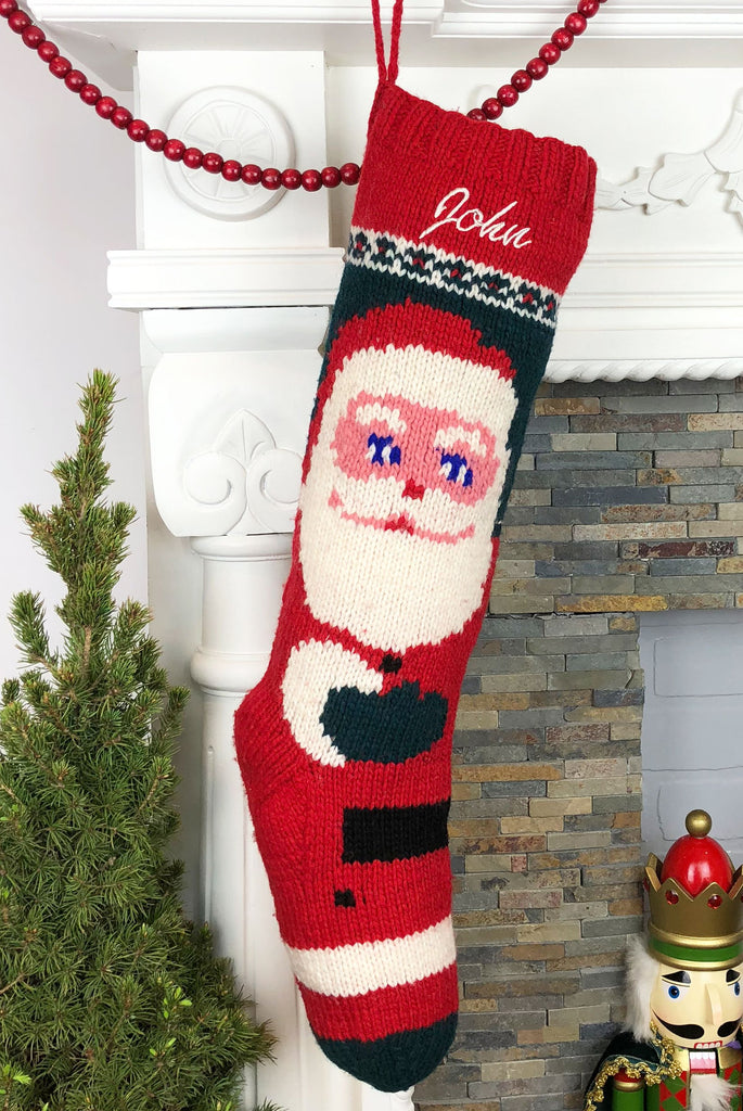 Santa Hand Knit Personalized Christmas Stocking