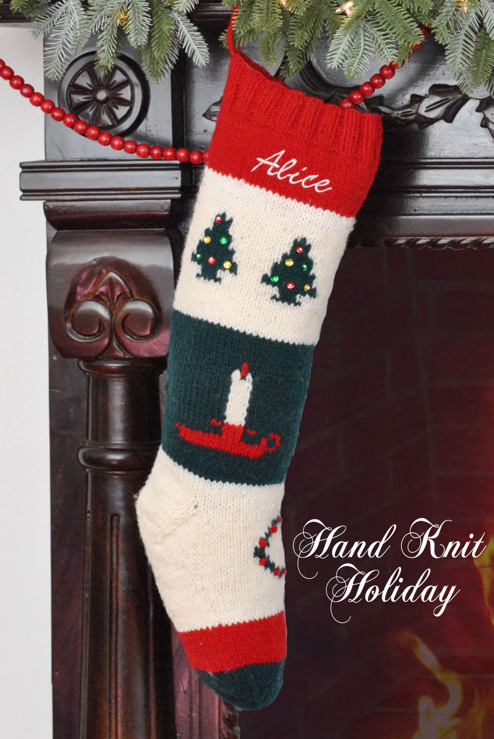 Bernat Hand Knit Personalized Christmas Tree Stocking