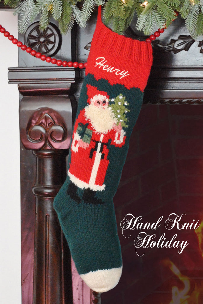 Personalized Santa Christmas Stocking Hand Knit Holiday 0219