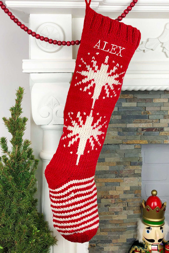 Red Knit Personalized Christmas Stocking Star