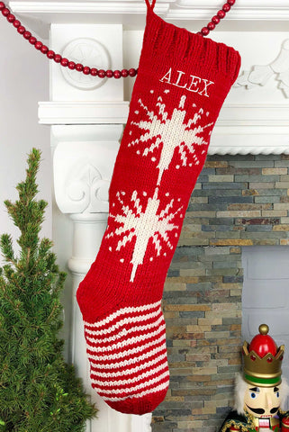 Red and White Star Personalized Christmas Stocking
