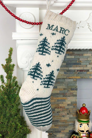 White and Green Tree Personalized Christmas Stocking
