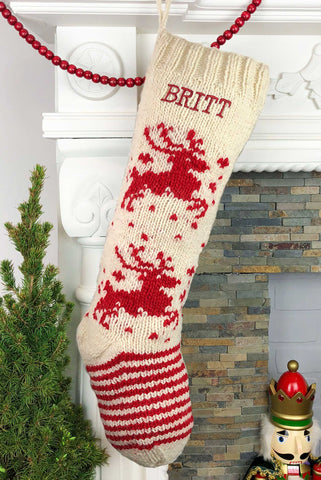 White and Red Deer Personalized Christmas Stocking