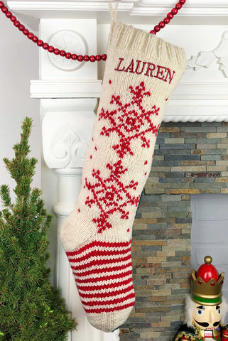 White and Red Snowflake Personalized Christmas Stocking