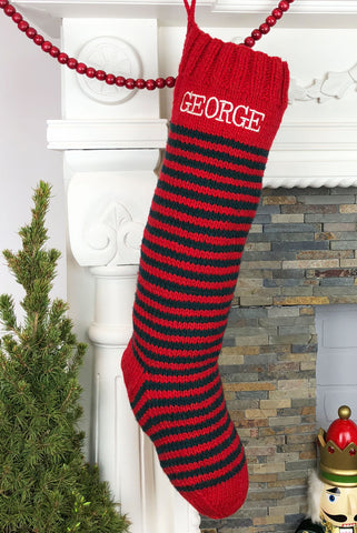 Green & Red Striped Christmas Stocking
