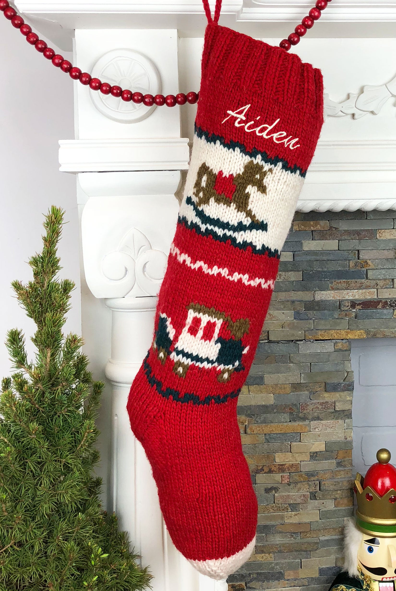 Rocking Horse Hand Knit Personalized Christmas Stocking