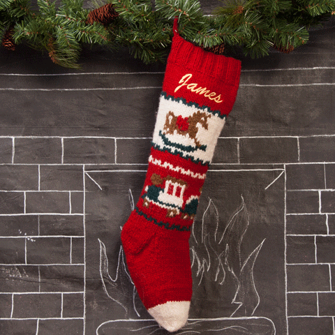 Rocking Horse Hand Knit Christmas Stocking