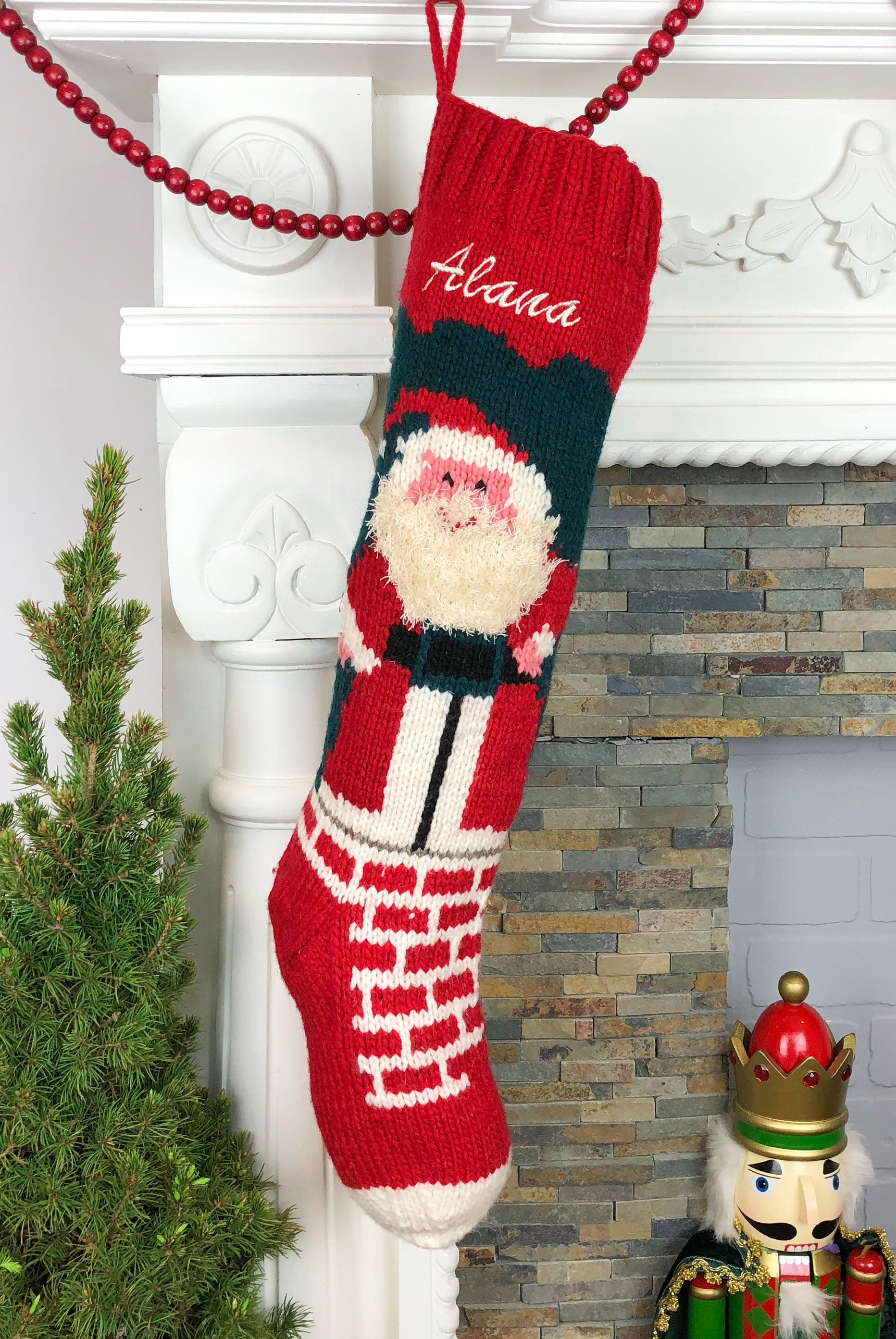 Personalized Santa Christmas Stocking – Hand Knit Holiday