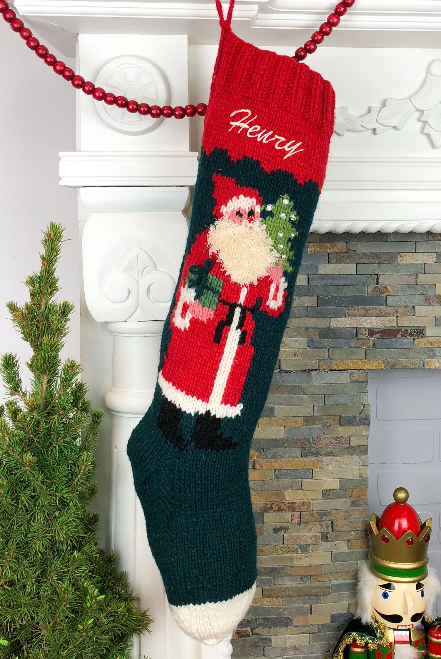 Personalized Knit Wool Christmas Stocking St Nick – Hand Knit Holiday